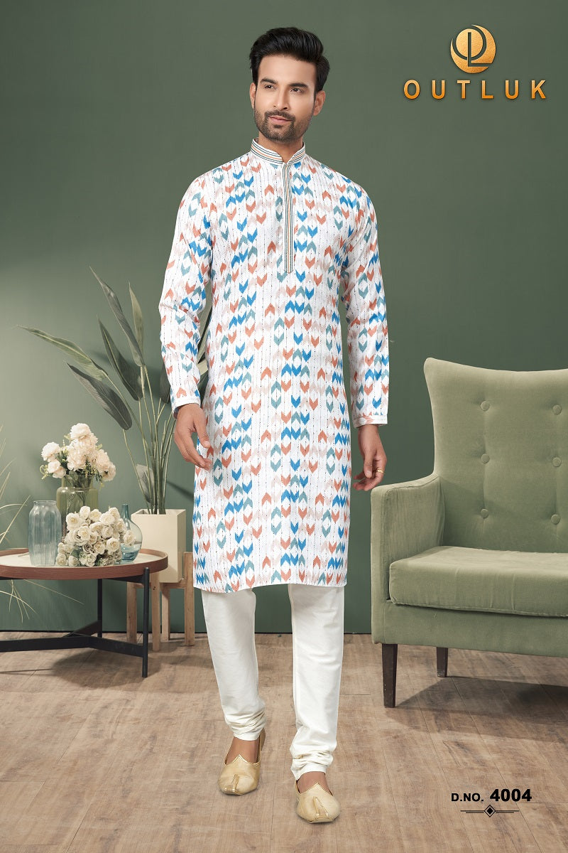 White Cotton Mens Kurta Pajama 4004