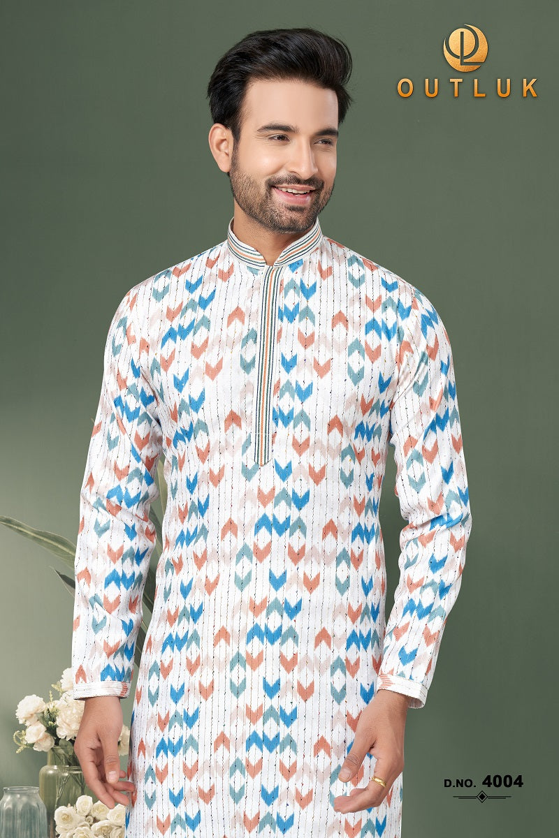 White Cotton Mens Kurta Pajama 4004