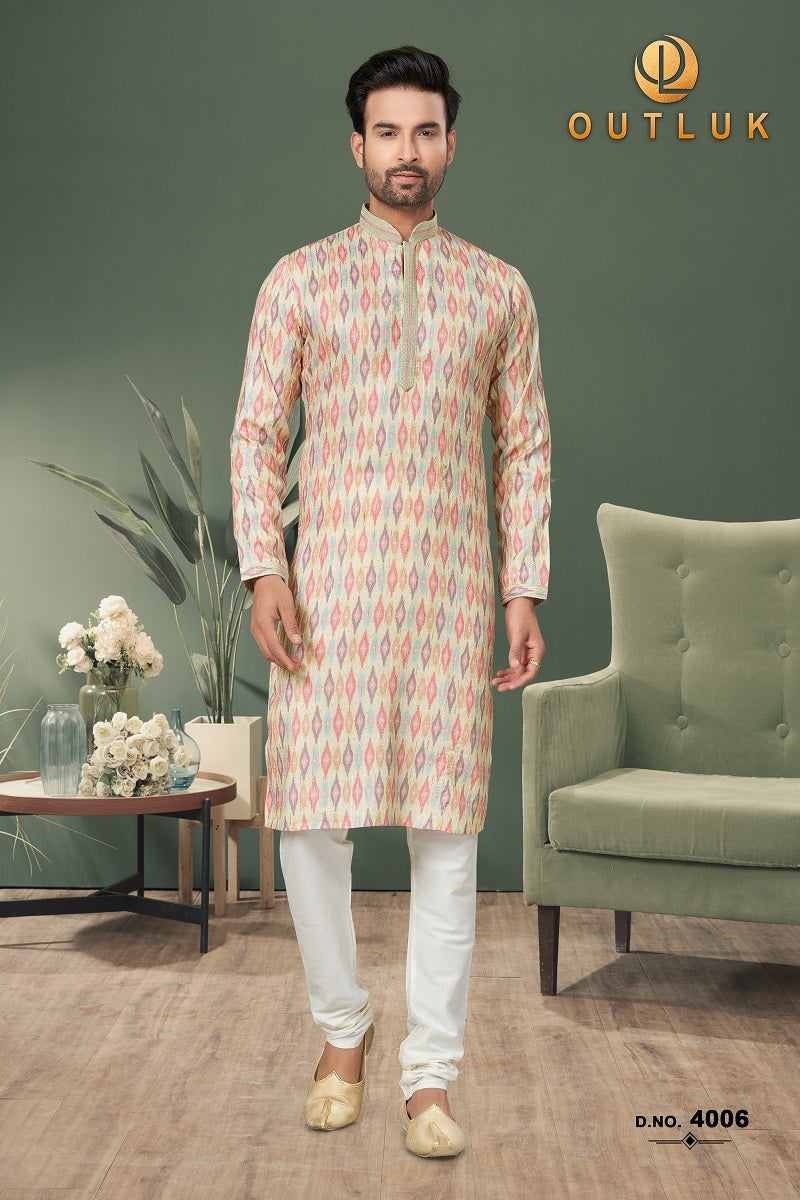 Peach Cotton Mens Kurta Pajama 4006