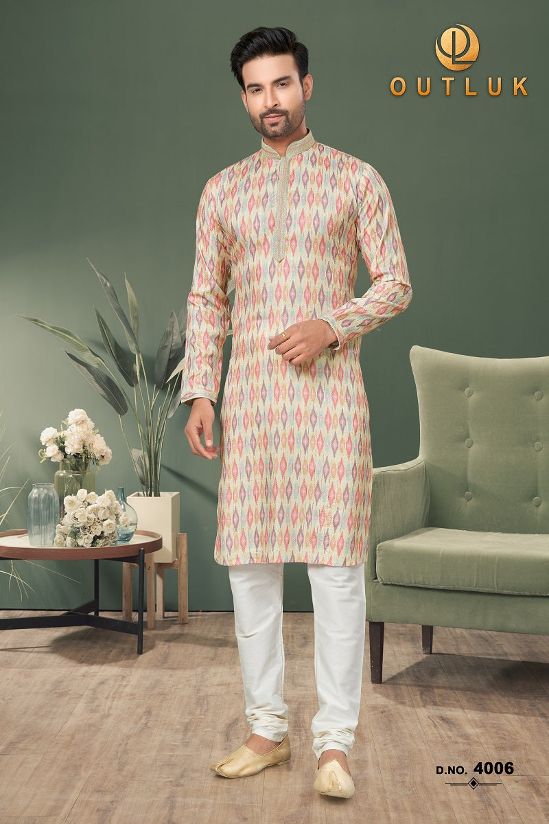 Peach Cotton Mens Kurta Pajama 4006