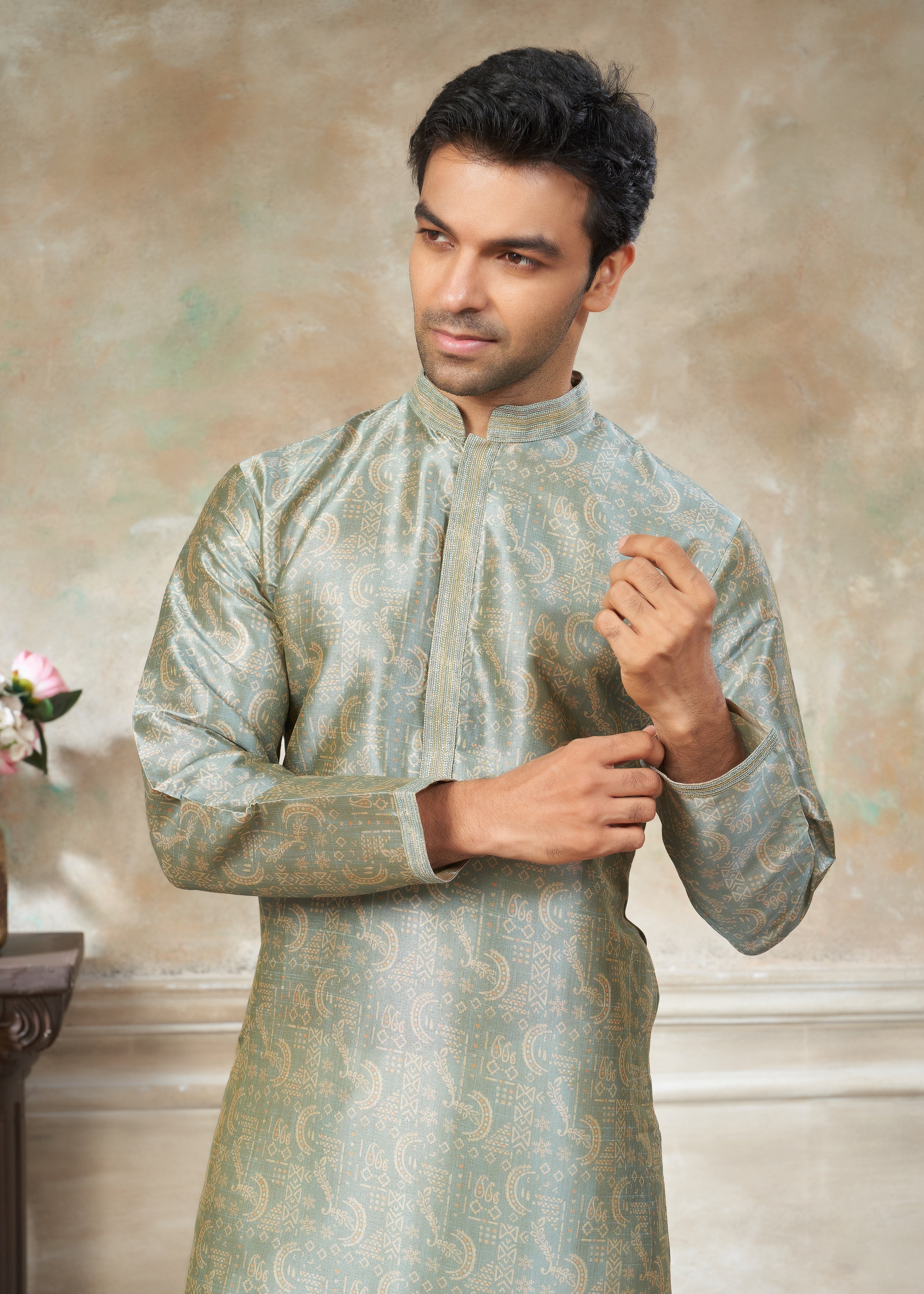 CEA Blue silk with digital print Menswear kurta Pajama 41007