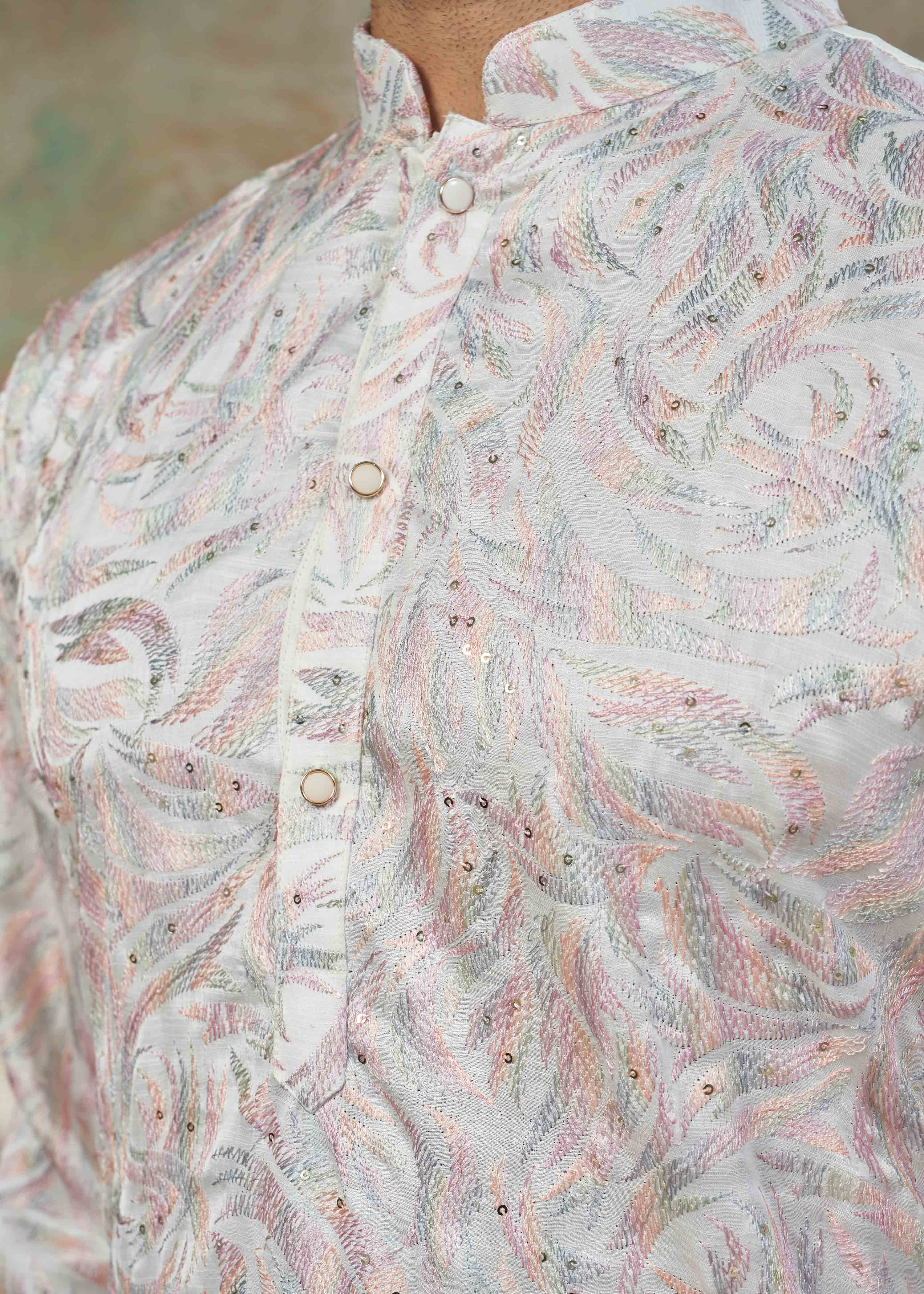 White color Cotton fabric with embroidery Menswear kurta Pajama 43001