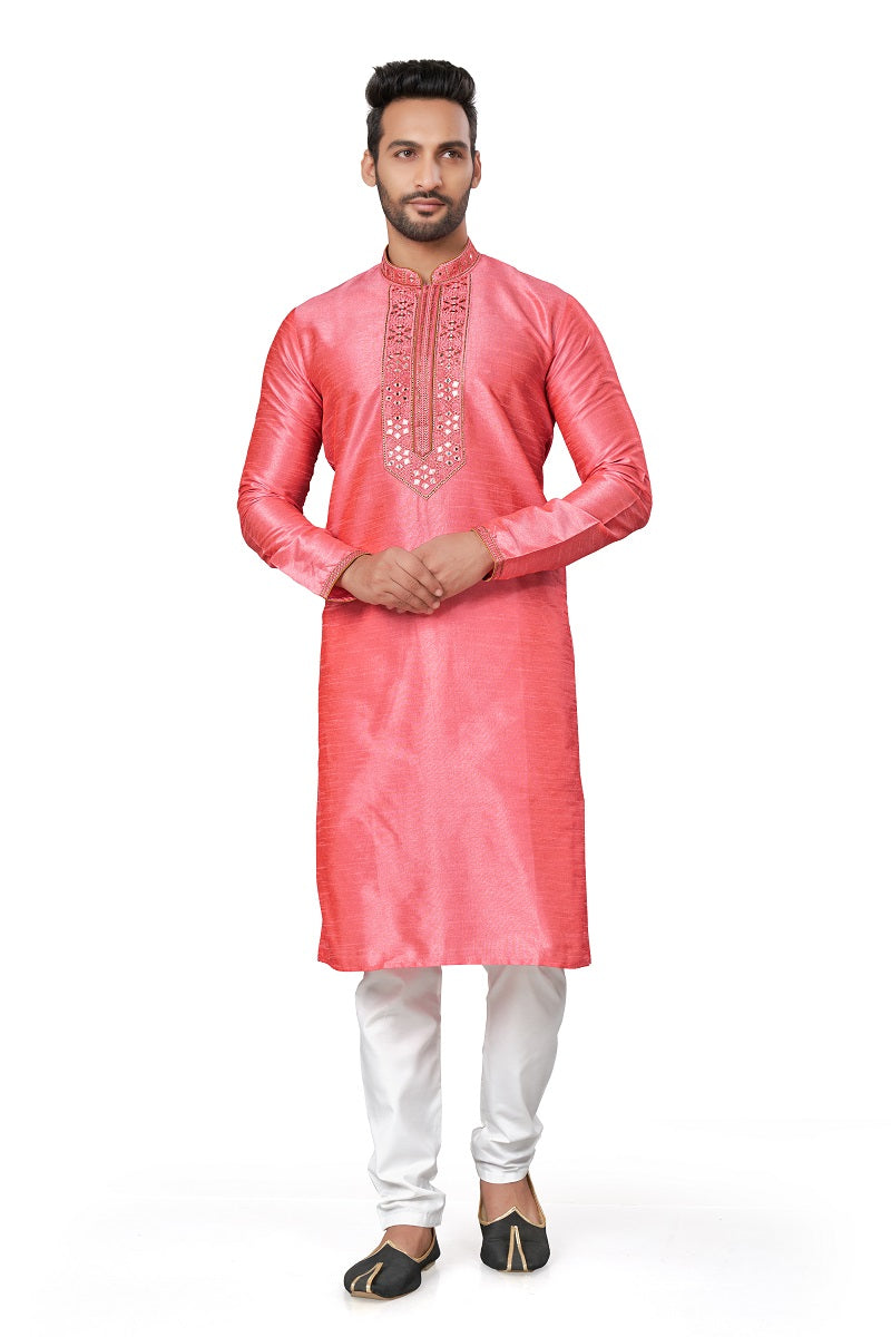 Pink Silk Mens Kurta Pajama 125004