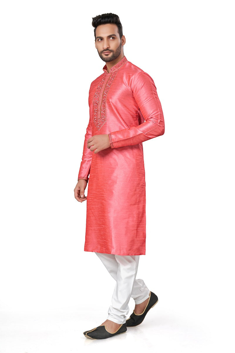 Pink Silk Mens Kurta Pajama 125004