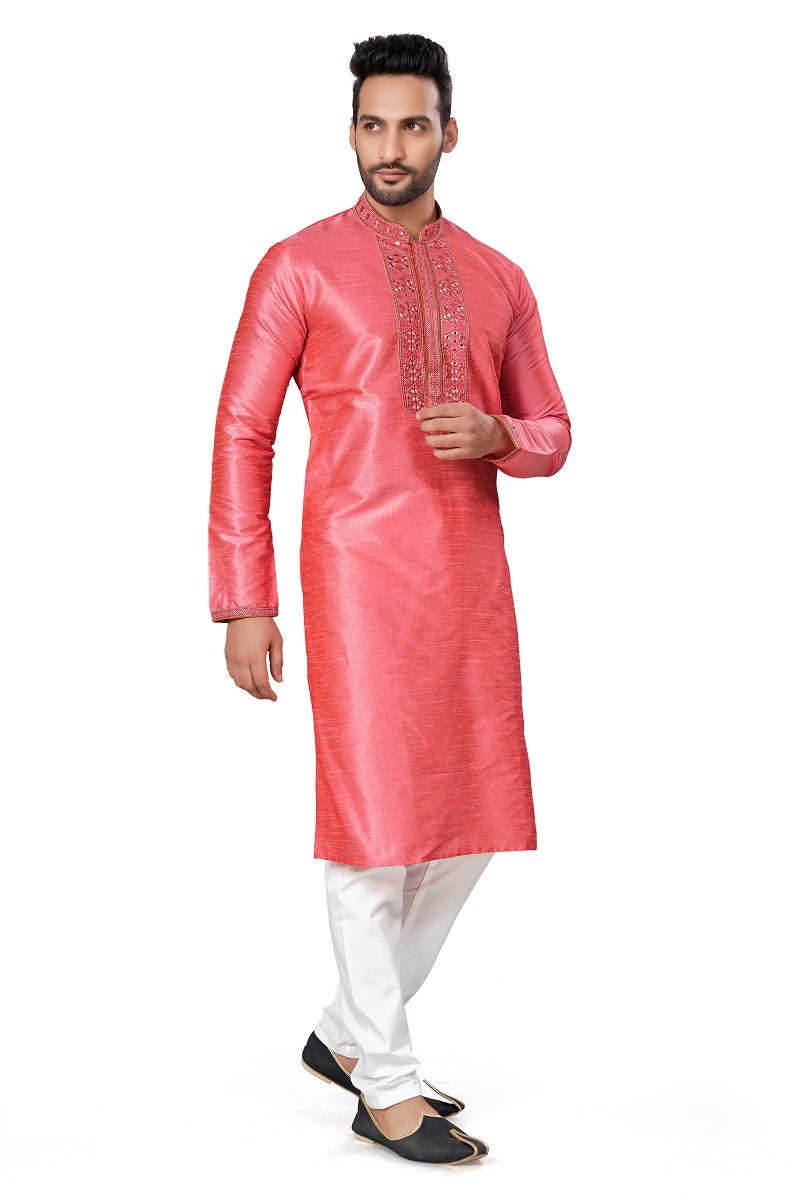 Pink Silk Mens Kurta Pajama 125004