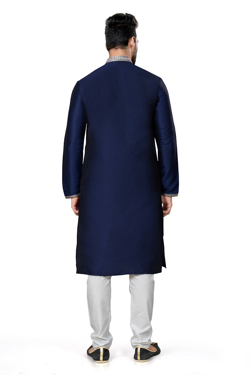 Navy Blue Silk Mens Kurta Pajama 129004