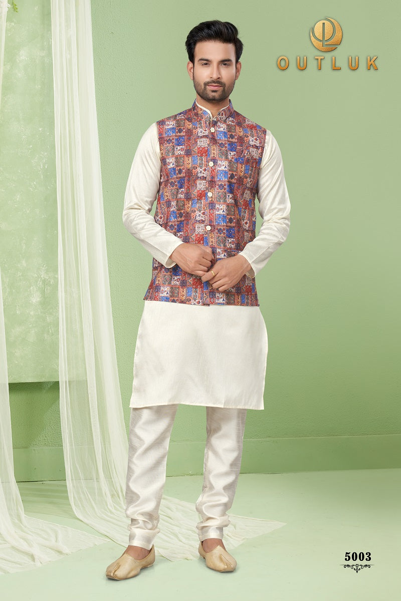 Brown Silk Mens Kurta Pajama with Jackets 5003