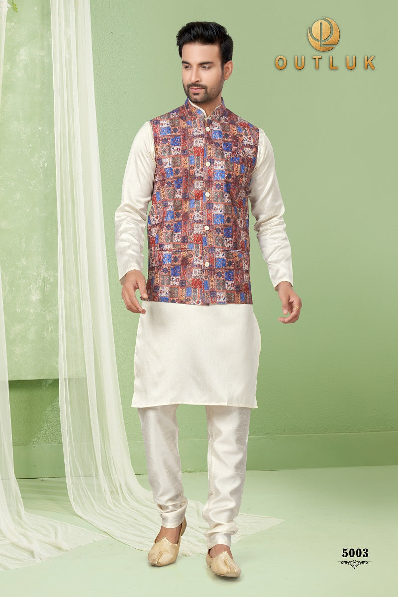 Brown Silk Mens Kurta Pajama with Jackets 5003