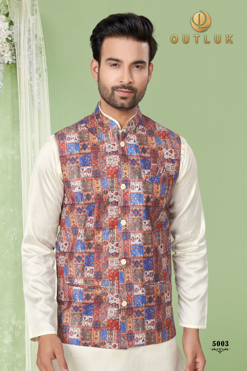 Brown Silk Mens Kurta Pajama with Jackets 5003