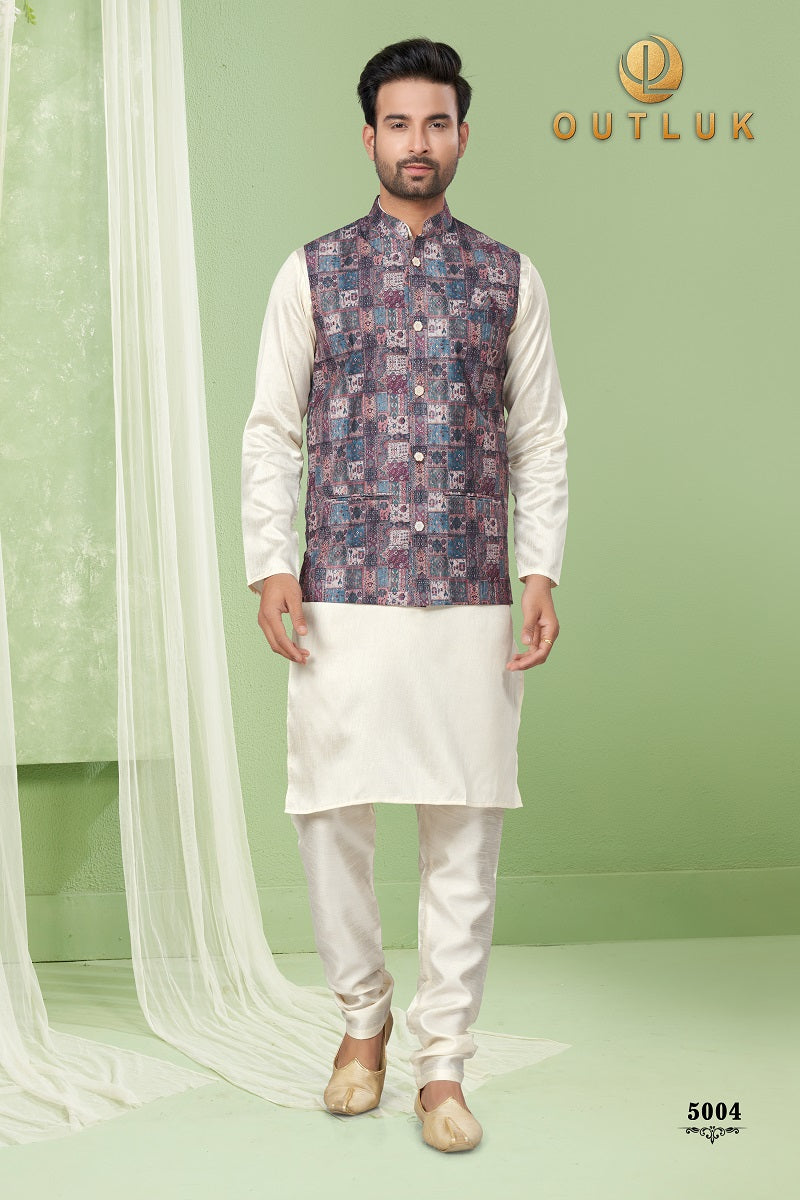 Gray Silk Mens Kurta Pajama with Jackets 5004