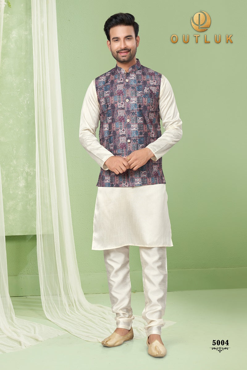 Gray Silk Mens Kurta Pajama with Jackets 5004