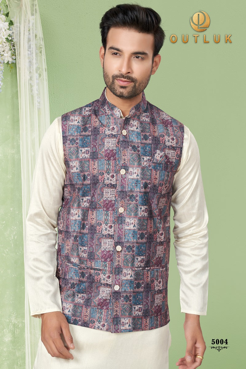 Gray Silk Mens Kurta Pajama with Jackets 5004