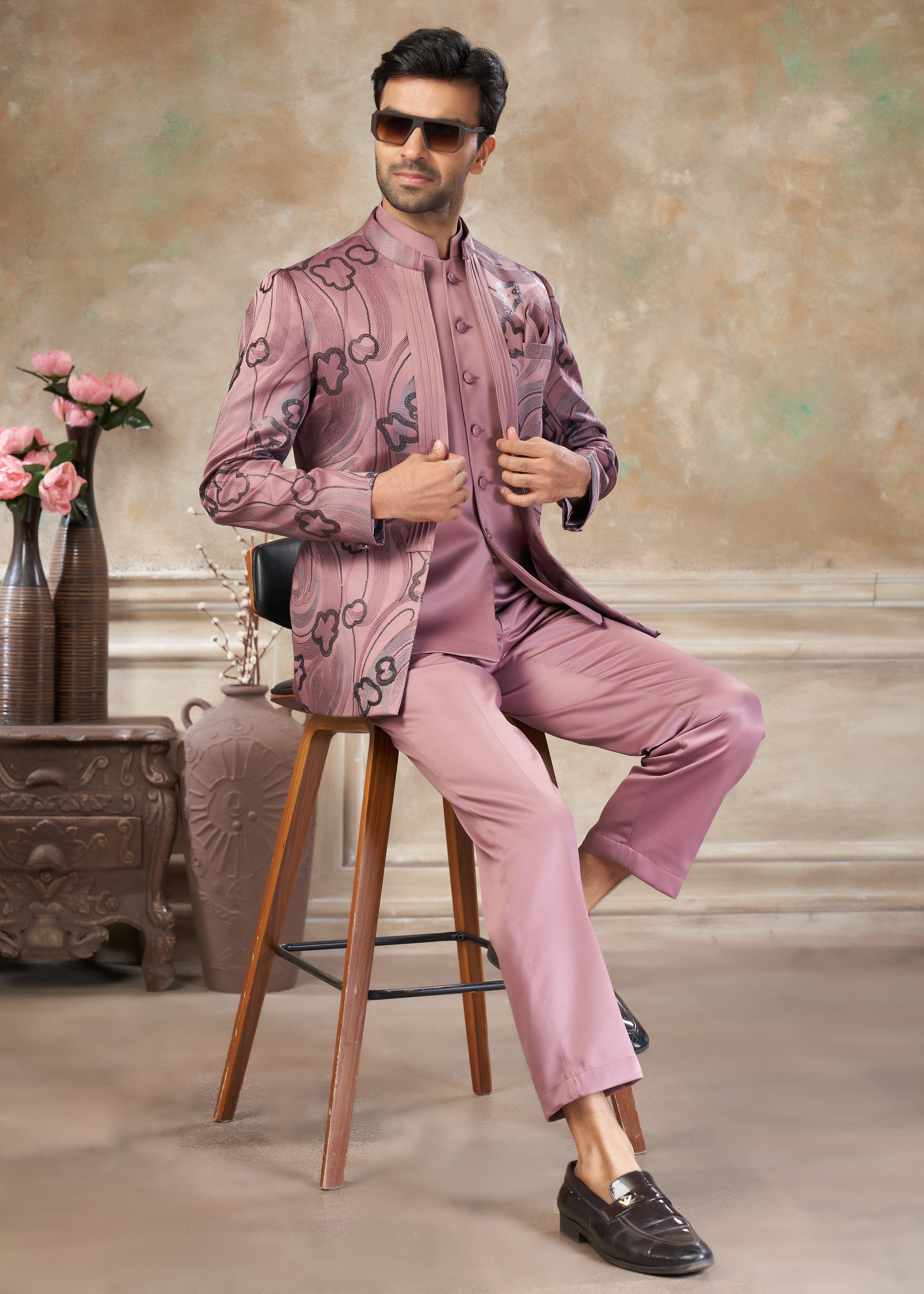Pink color Terry Rayon with embroidery Menswear jhodhpuri 51001