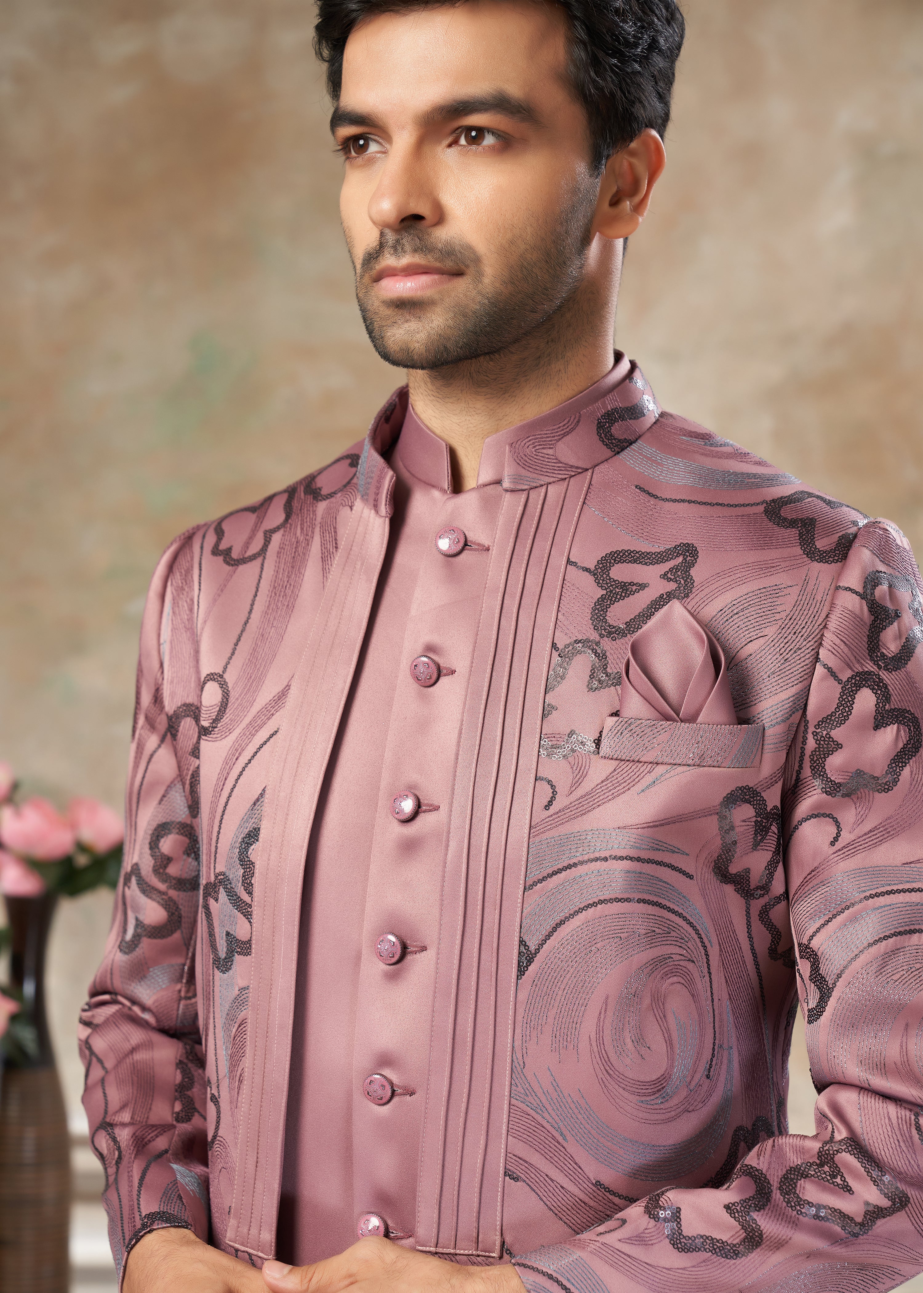Pink color Terry Rayon with embroidery Menswear jhodhpuri 51001