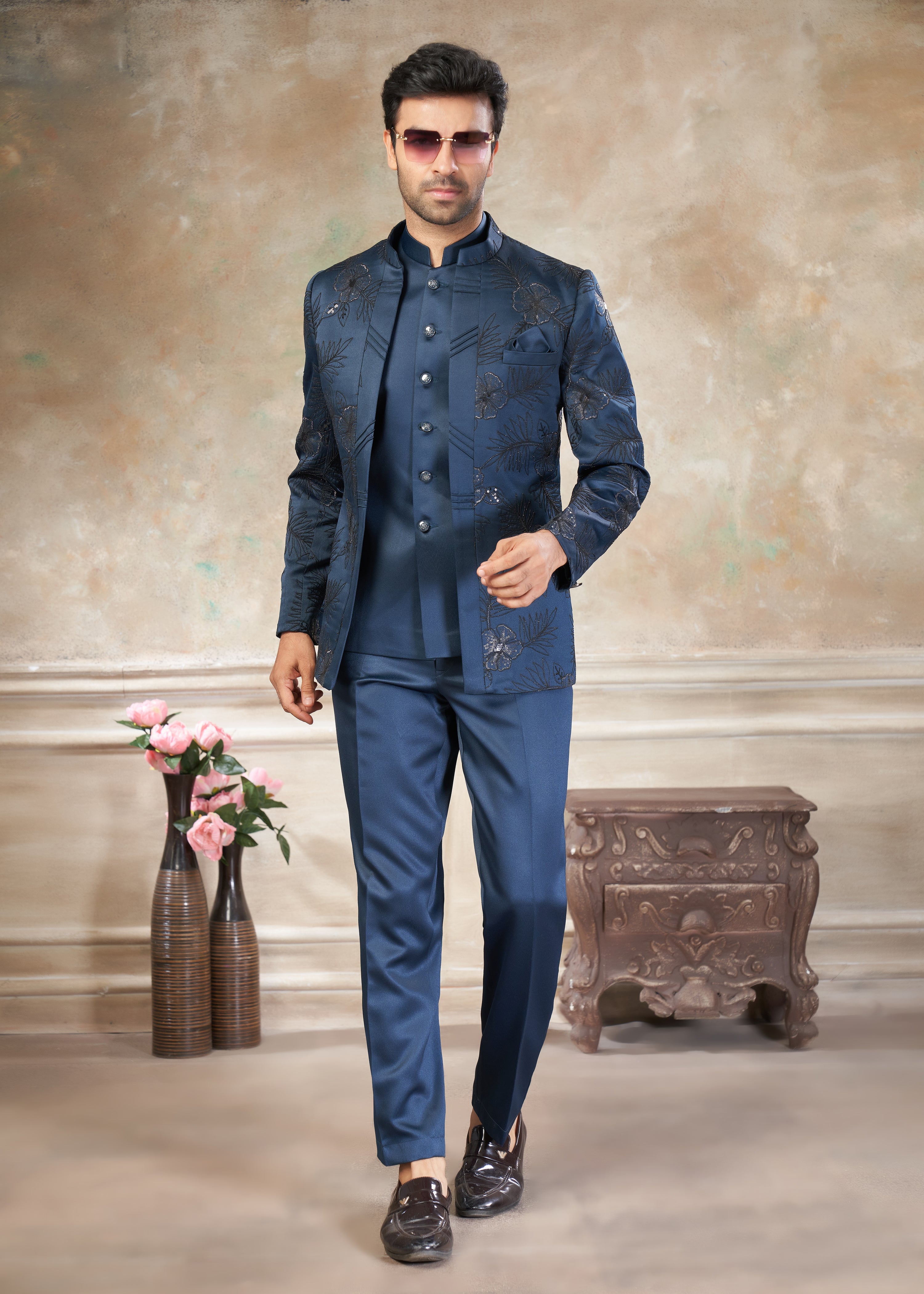 Navy Blue color Terry Rayon with embroidery Menswear jhodhpuri 51007