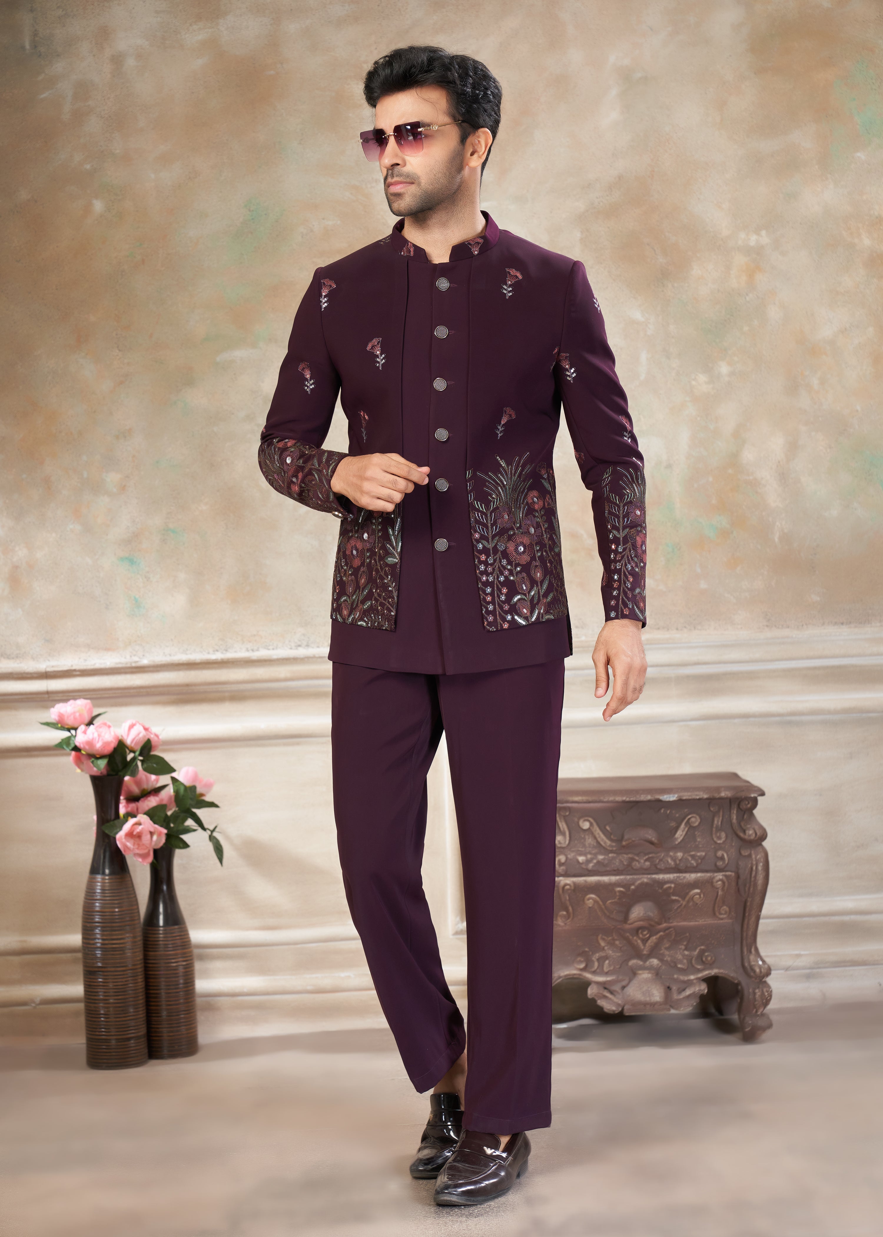 Purple color Terry Rayon with embroidery Menswear jhodhpuri 51008