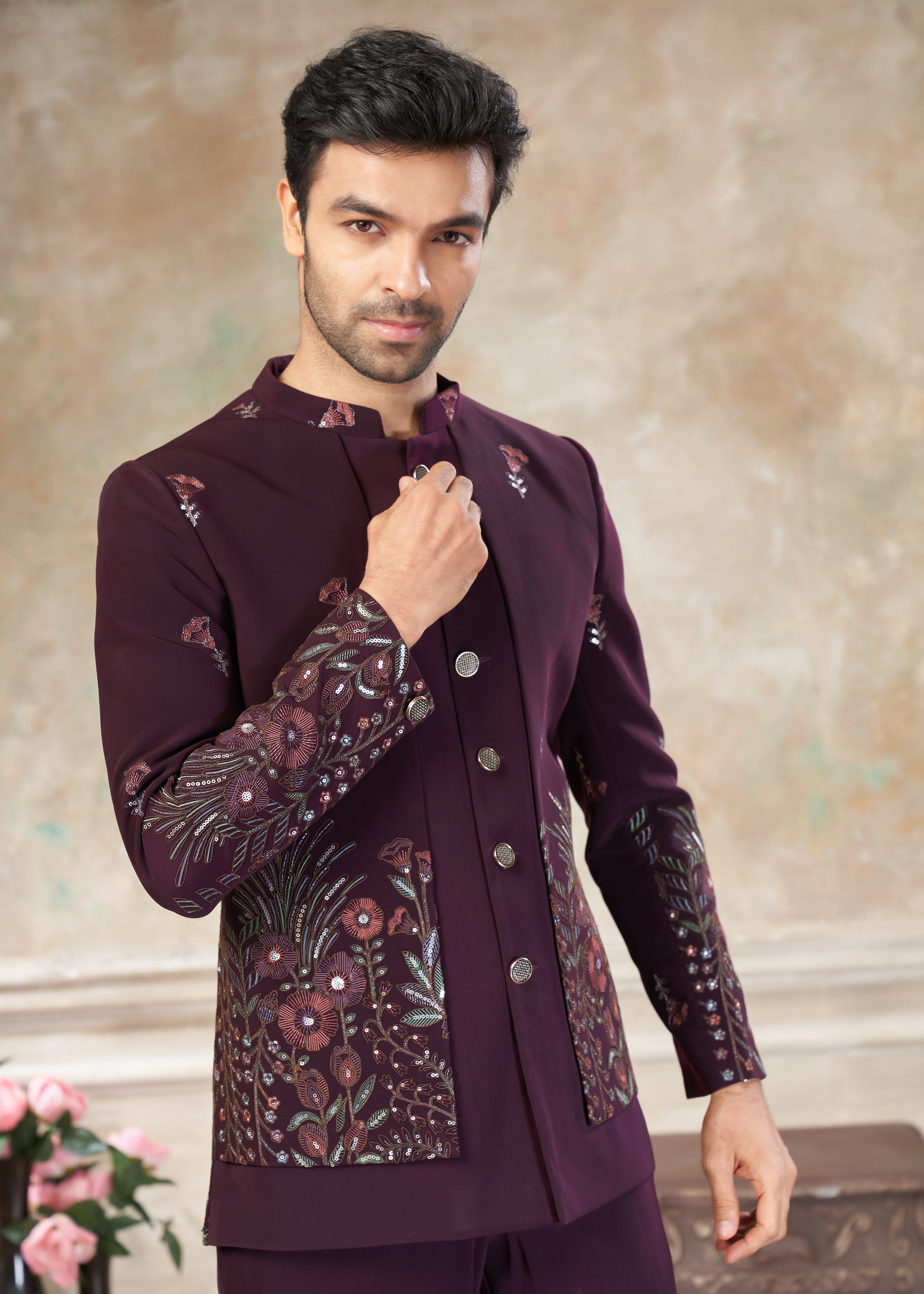 Purple color Terry Rayon with embroidery Menswear jhodhpuri 51008