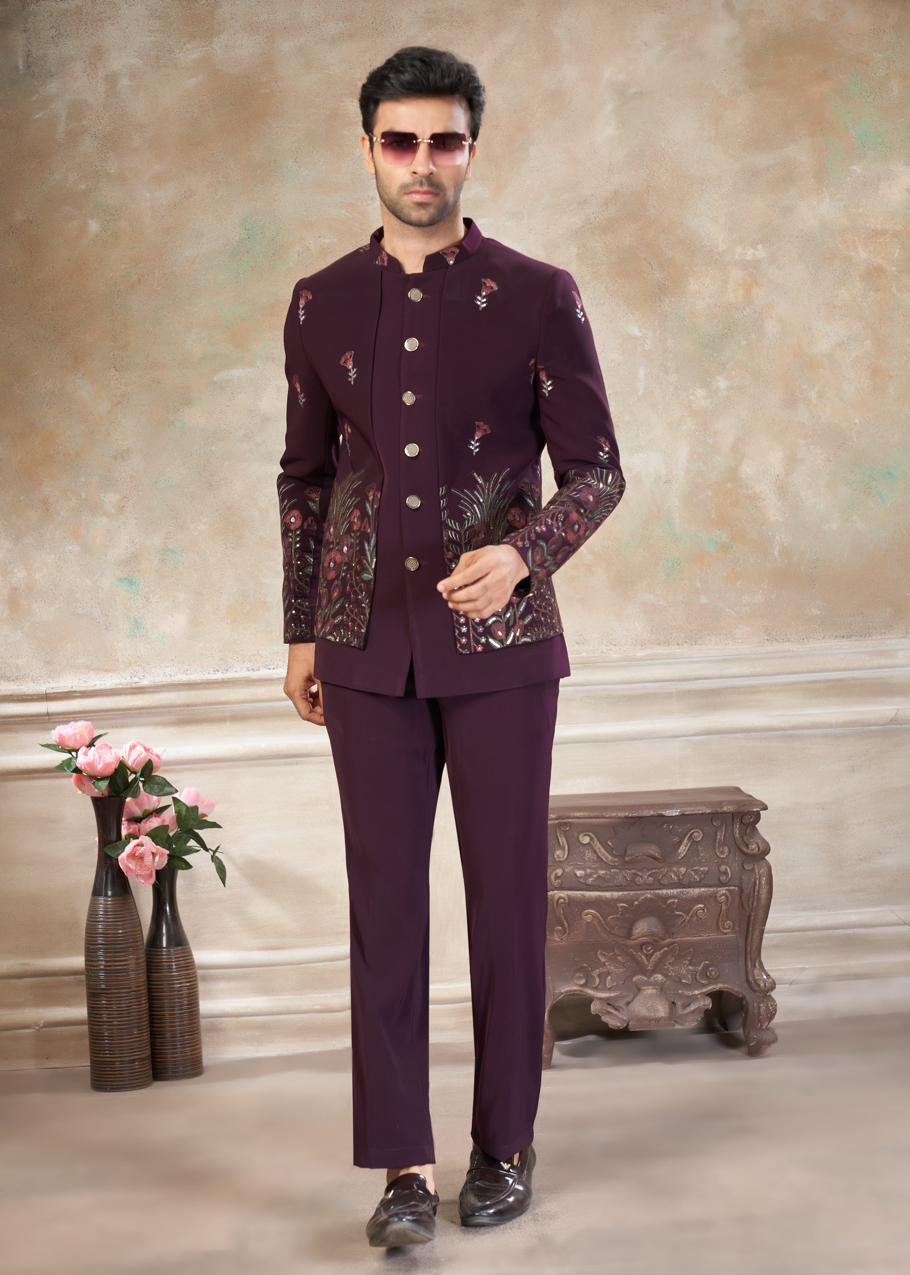 Purple color Terry Rayon with embroidery Menswear jhodhpuri 51008