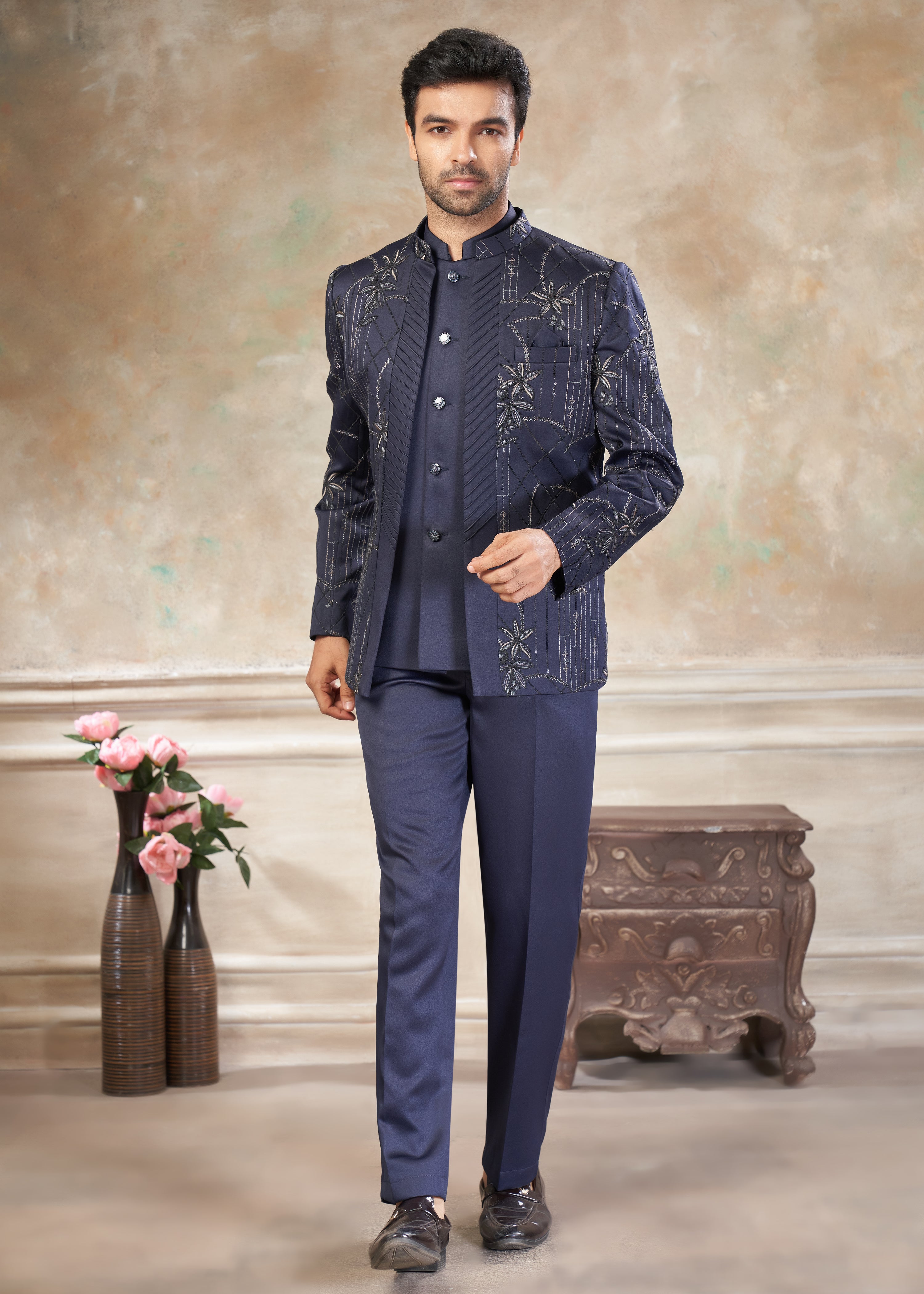 Blue color Terry Rayon with embroidery Menswear jhodhpuri 51009