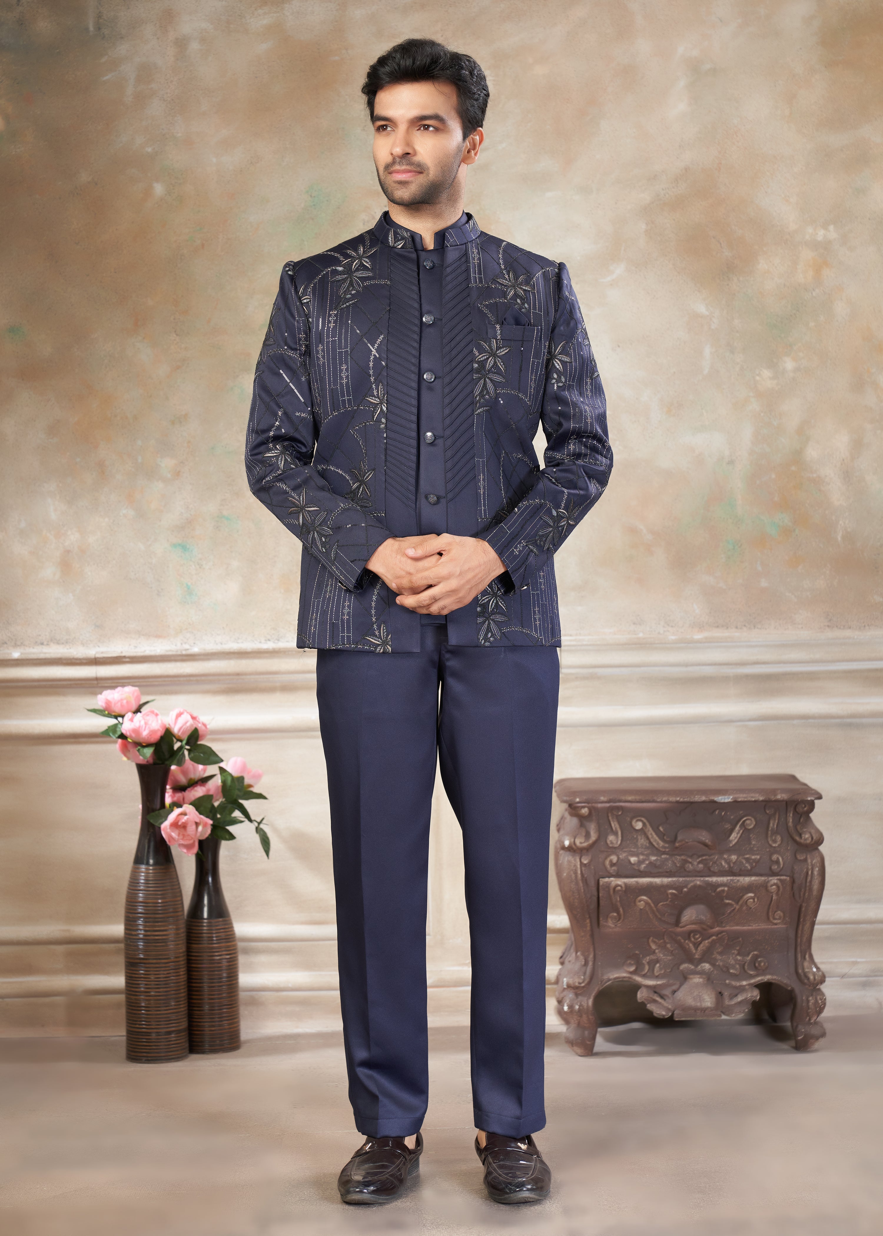 Blue color Terry Rayon with embroidery Menswear jhodhpuri 51009