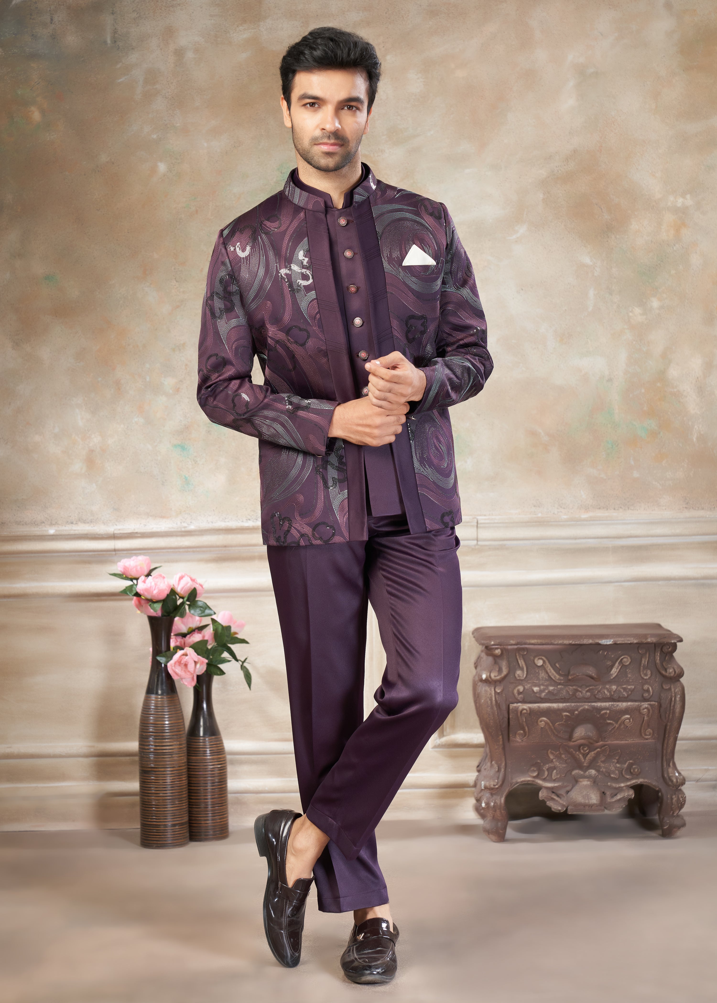 Purple color Terry Rayon with embroidery Menswear jhodhpuri 51010