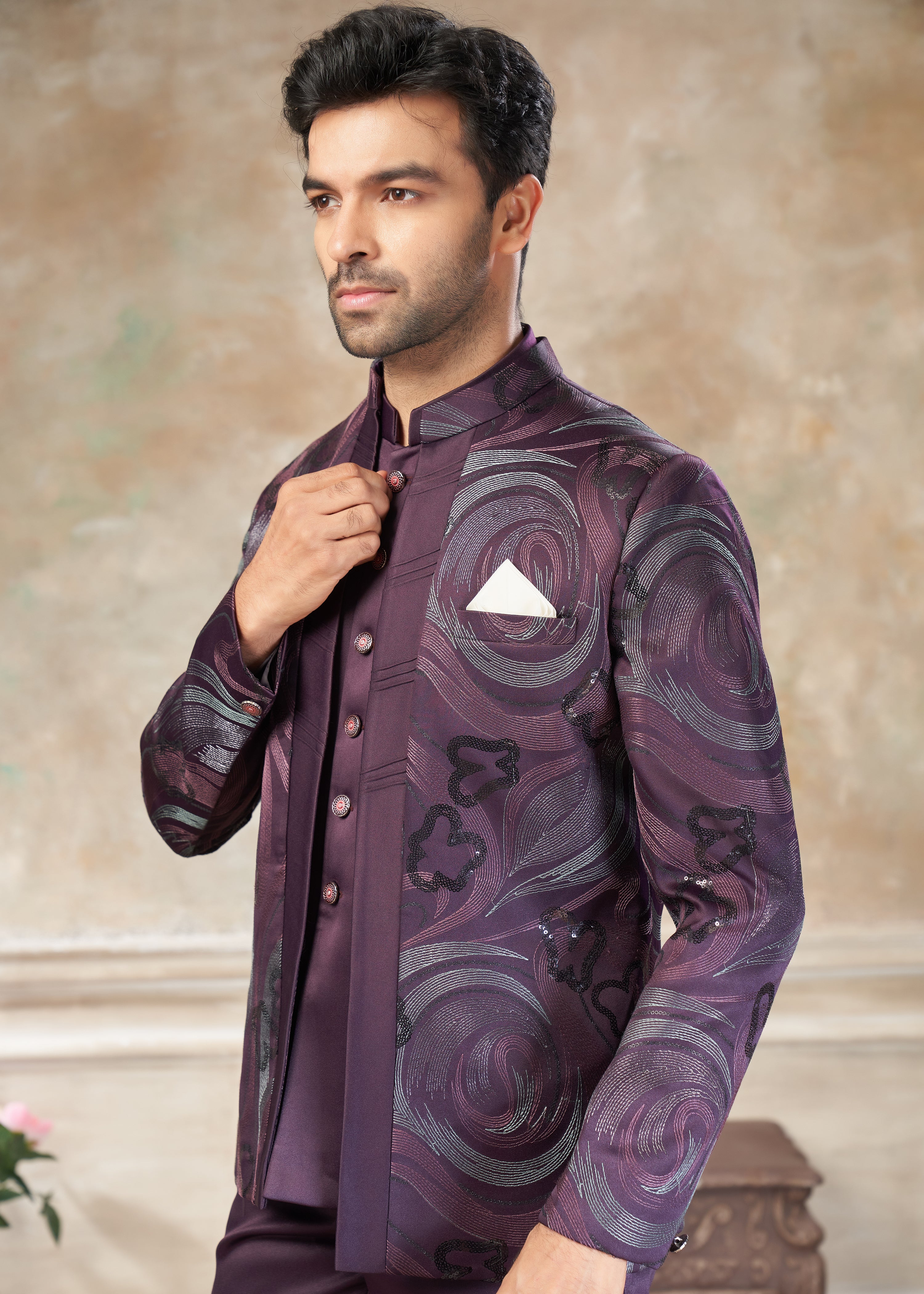 Purple color Terry Rayon with embroidery Menswear jhodhpuri 51010