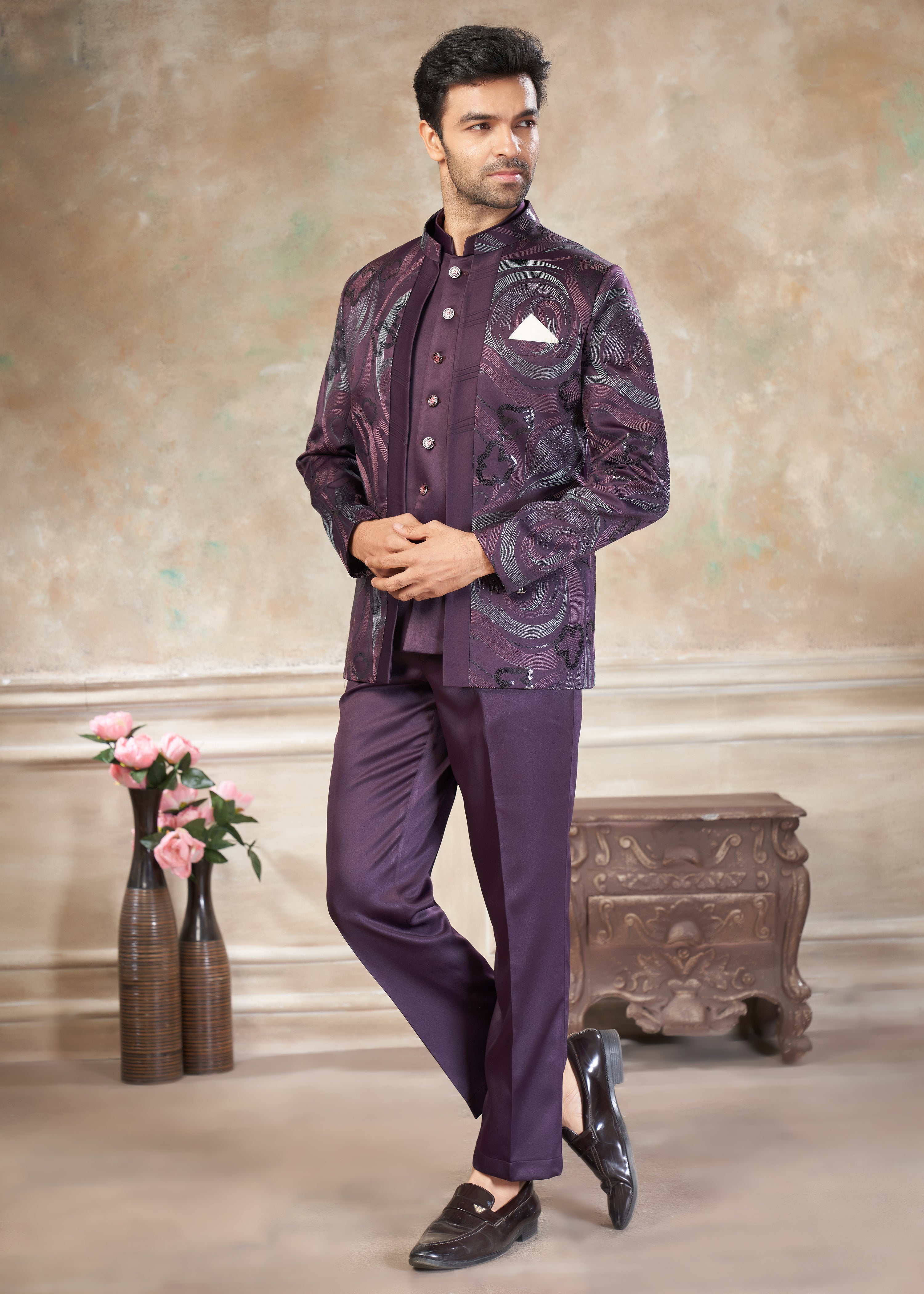 Purple color Terry Rayon with embroidery Menswear jhodhpuri 51010