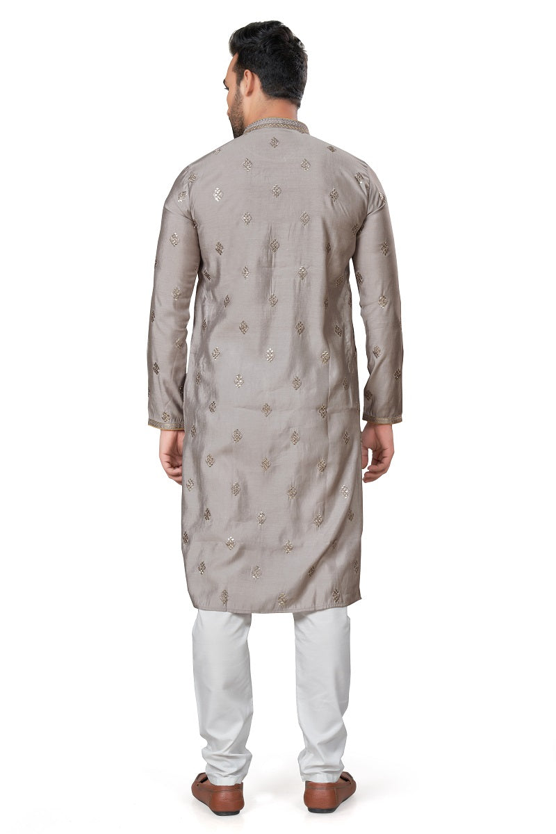 Gray Cotton Silk Mens Kurta Pajama 128005