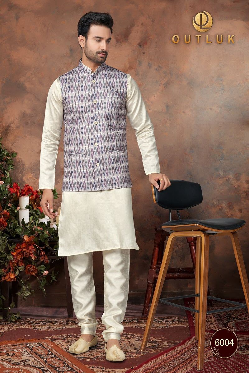 Light Purple Silk Mens Kurta Pajama with Jackets 6004