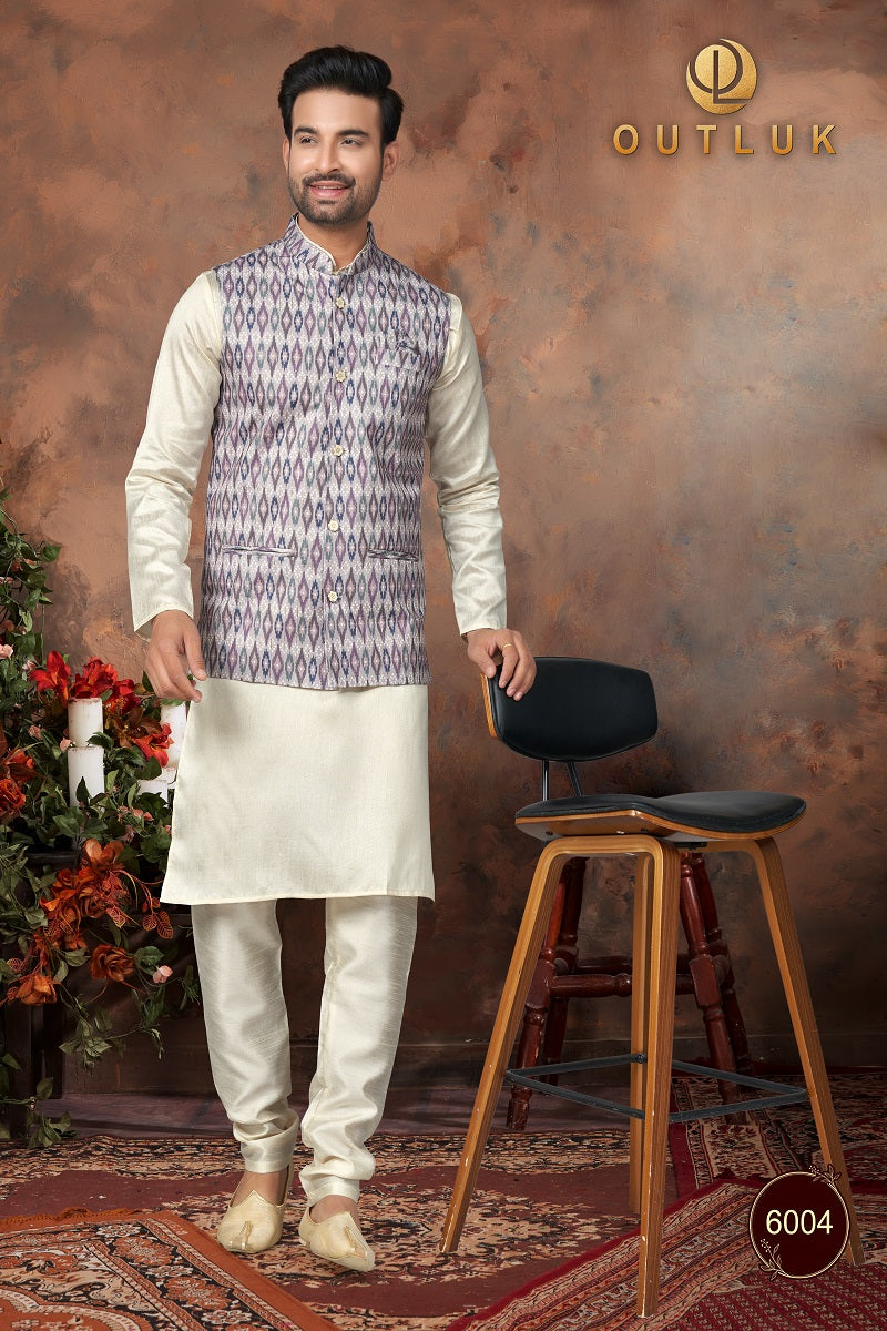 Light Purple Silk Mens Kurta Pajama with Jackets 6004