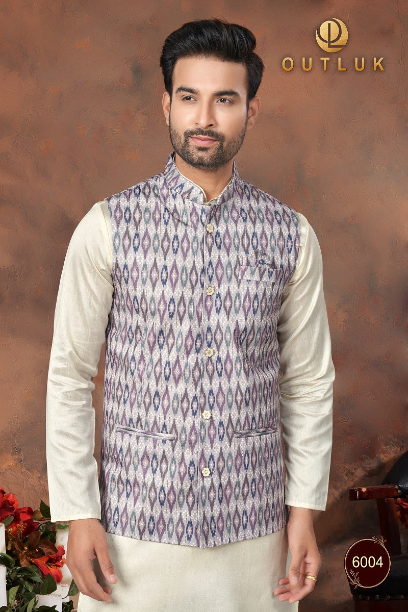 Light Purple Silk Mens Kurta Pajama with Jackets 6004