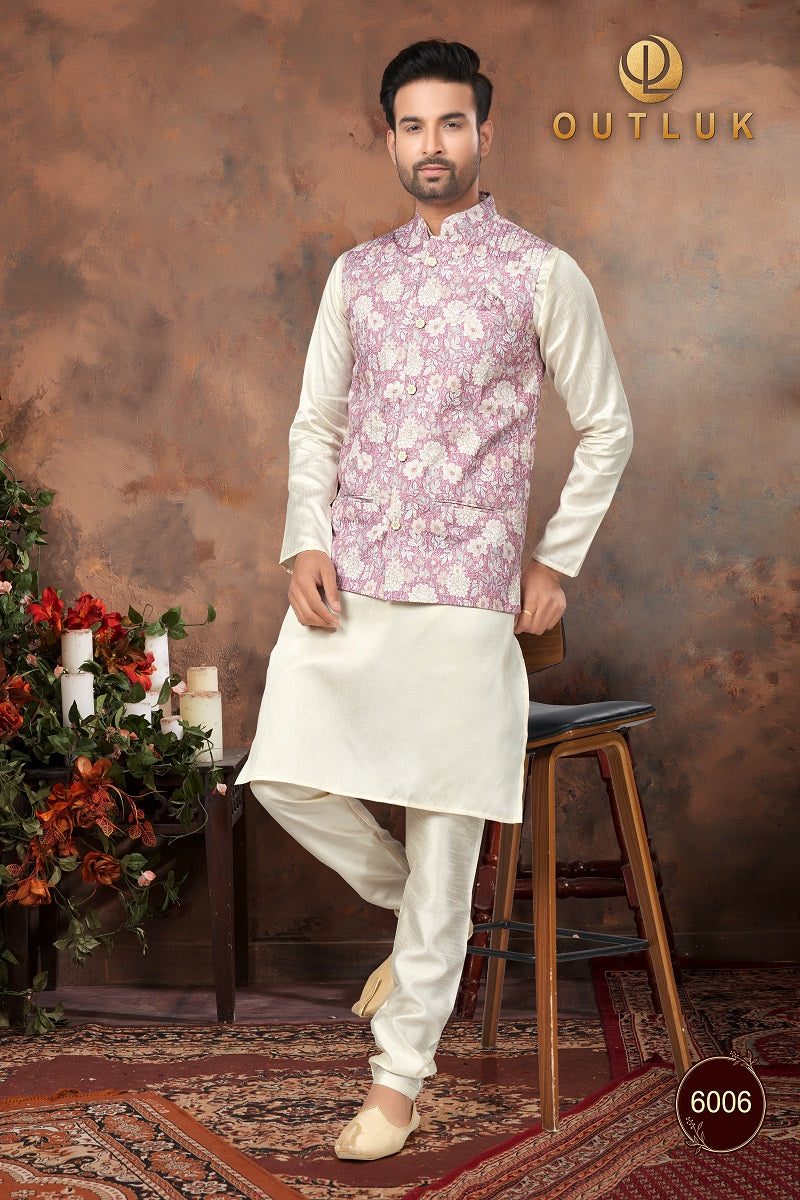 Purple Silk Mens Kurta Pajama with Jackets 6006