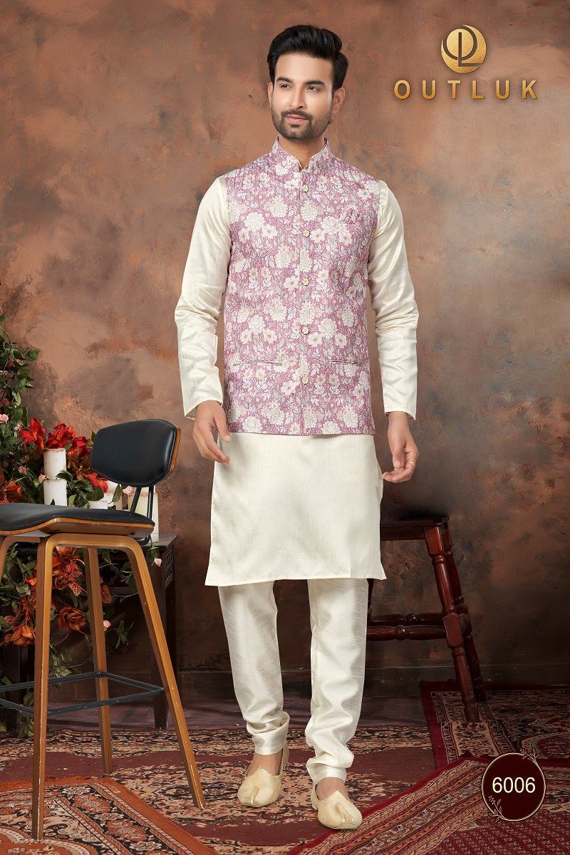 Purple Silk Mens Kurta Pajama with Jackets 6006