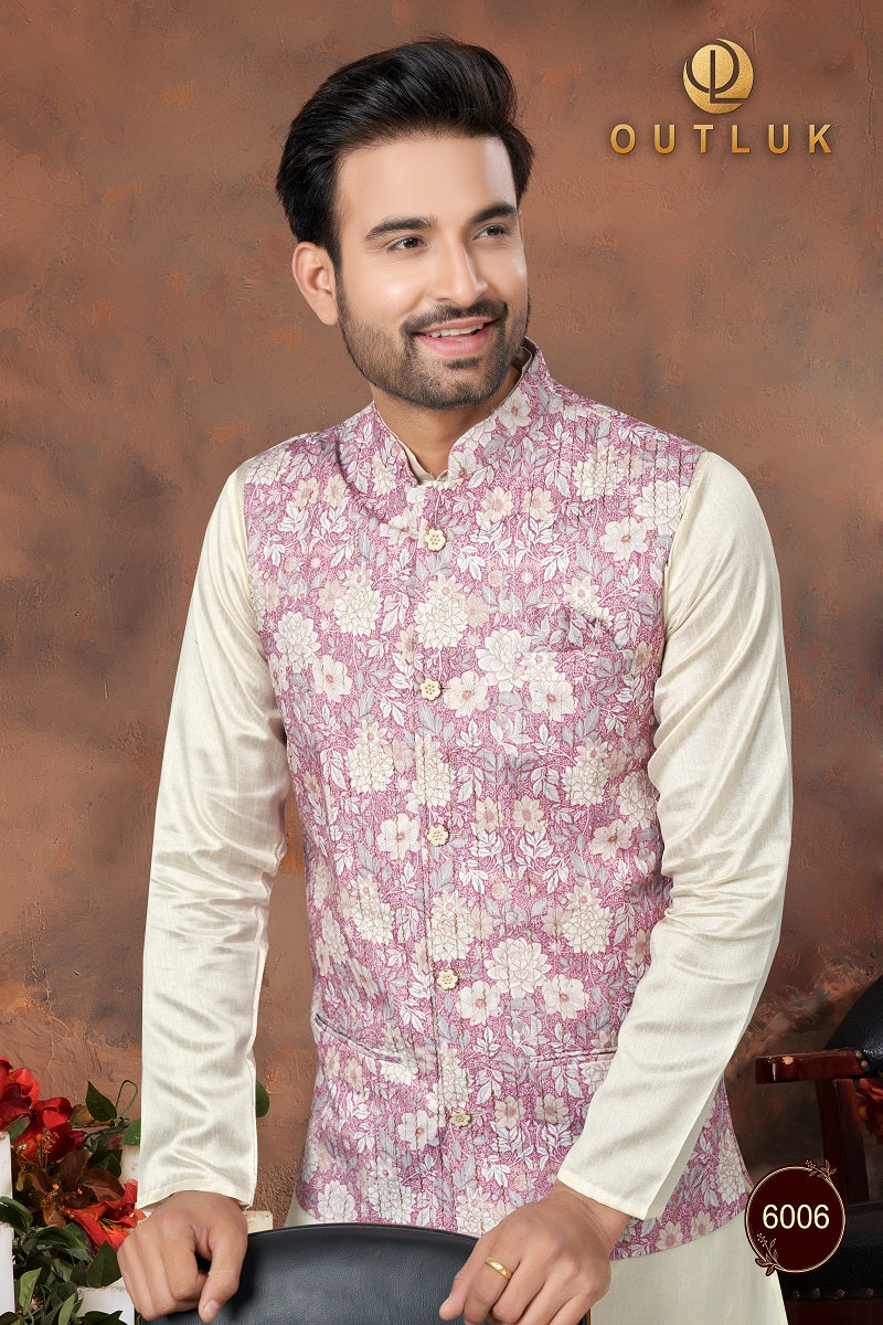 Purple Silk Mens Kurta Pajama with Jackets 6006