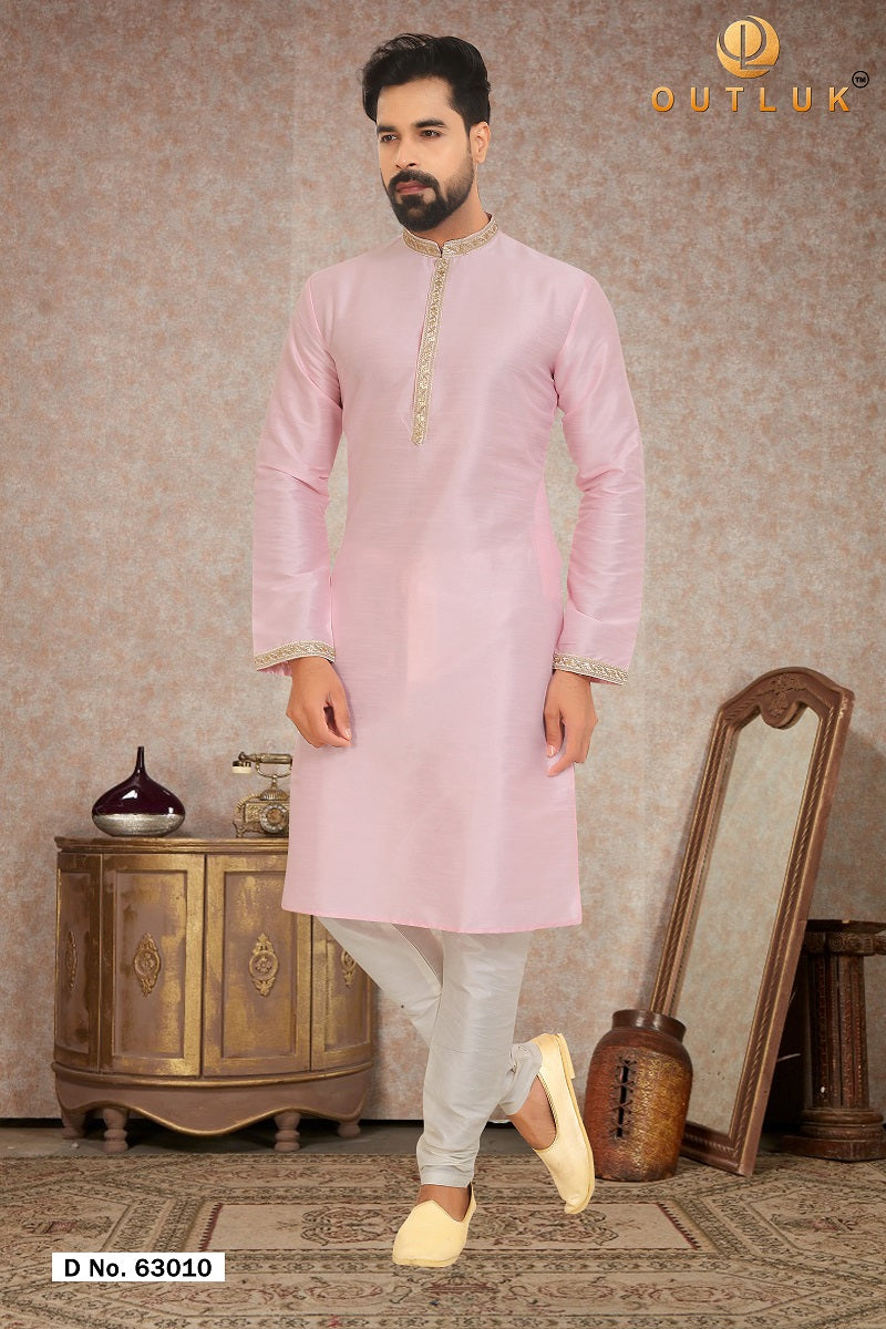 Light Pink Dupion Silk Mens Kurta Pajama 63010