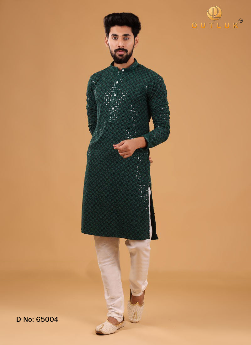 Green Rayon Cotton Mens Kurta Pajama 65004