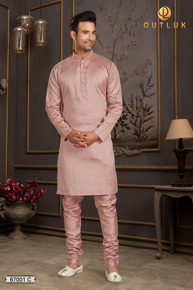 Peach Silk Mastani Mens Kurta Pajama 67001 C