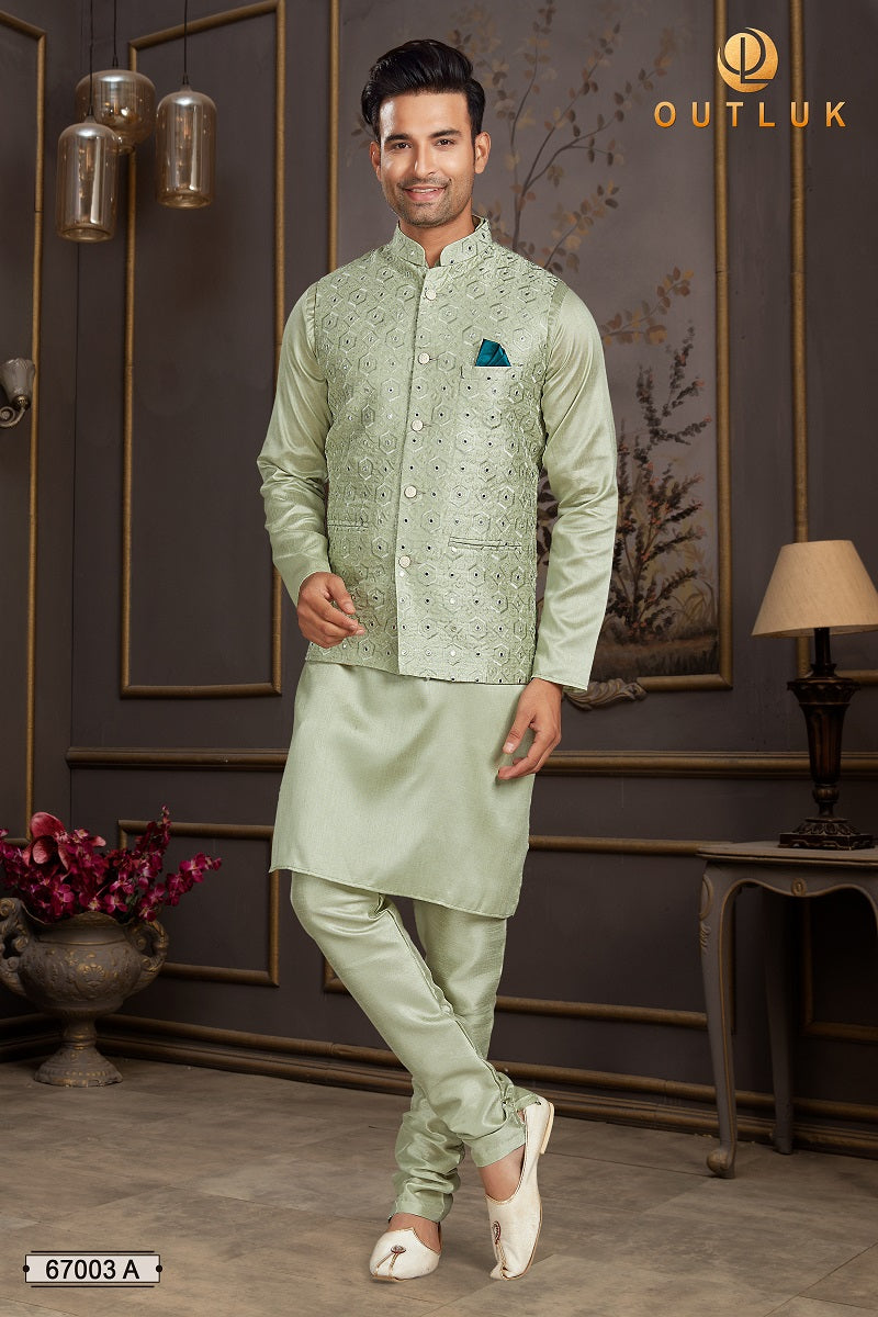 Pista Silk Mastani Mens Kurta Pajama with Jackets 67003 A