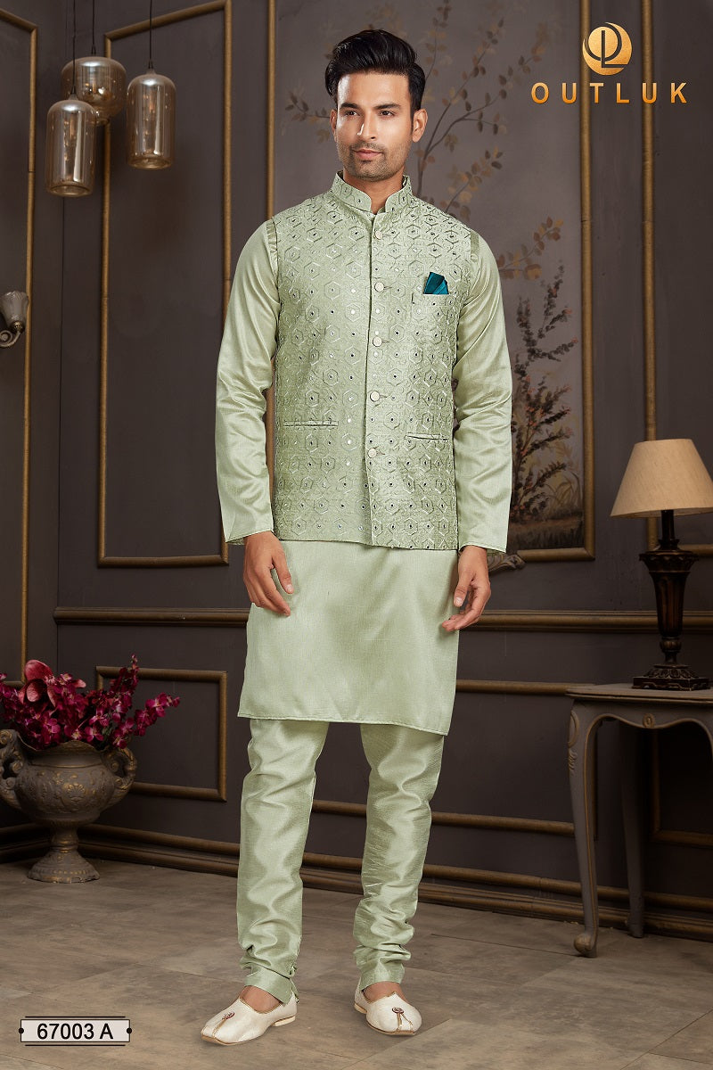 Pista Silk Mastani Mens Kurta Pajama with Jackets 67003 A