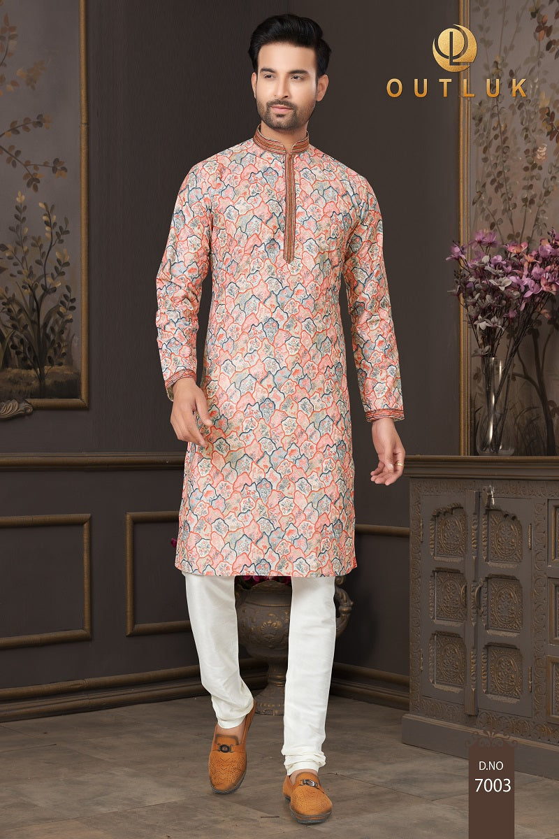 Peach Cotton Mens Kurta Pajama 7003