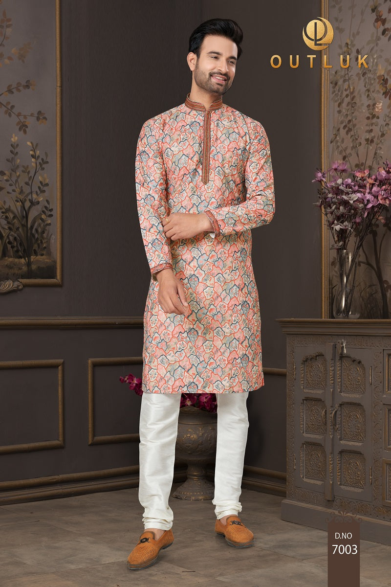 Peach Cotton Mens Kurta Pajama 7003