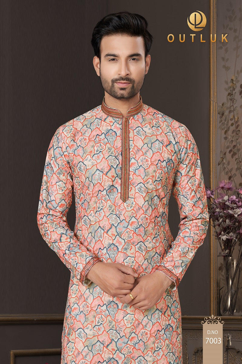 Peach Cotton Mens Kurta Pajama 7003