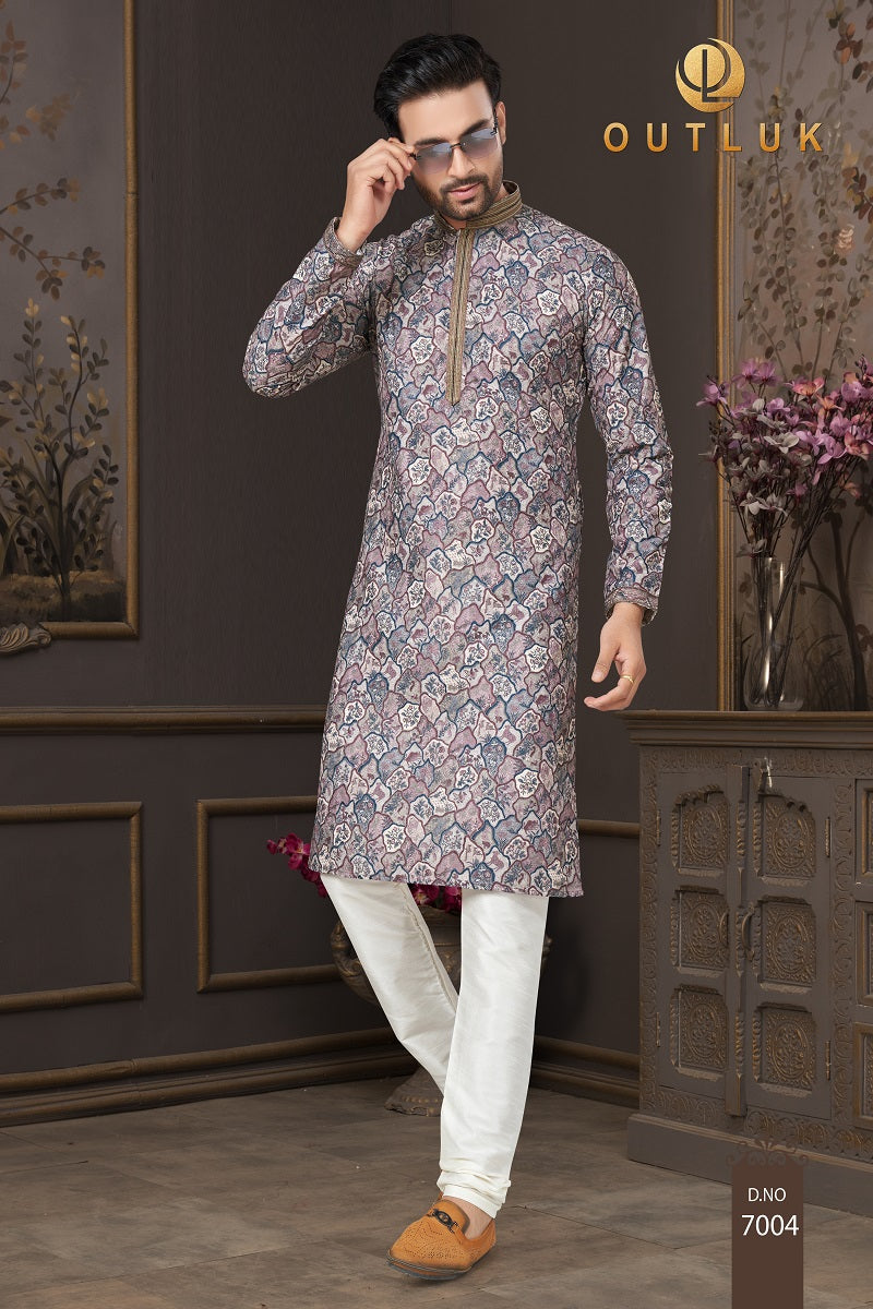 Gray Cotton Mens Kurta Pajama 7004