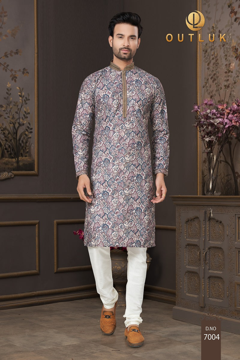 Gray Cotton Mens Kurta Pajama 7004