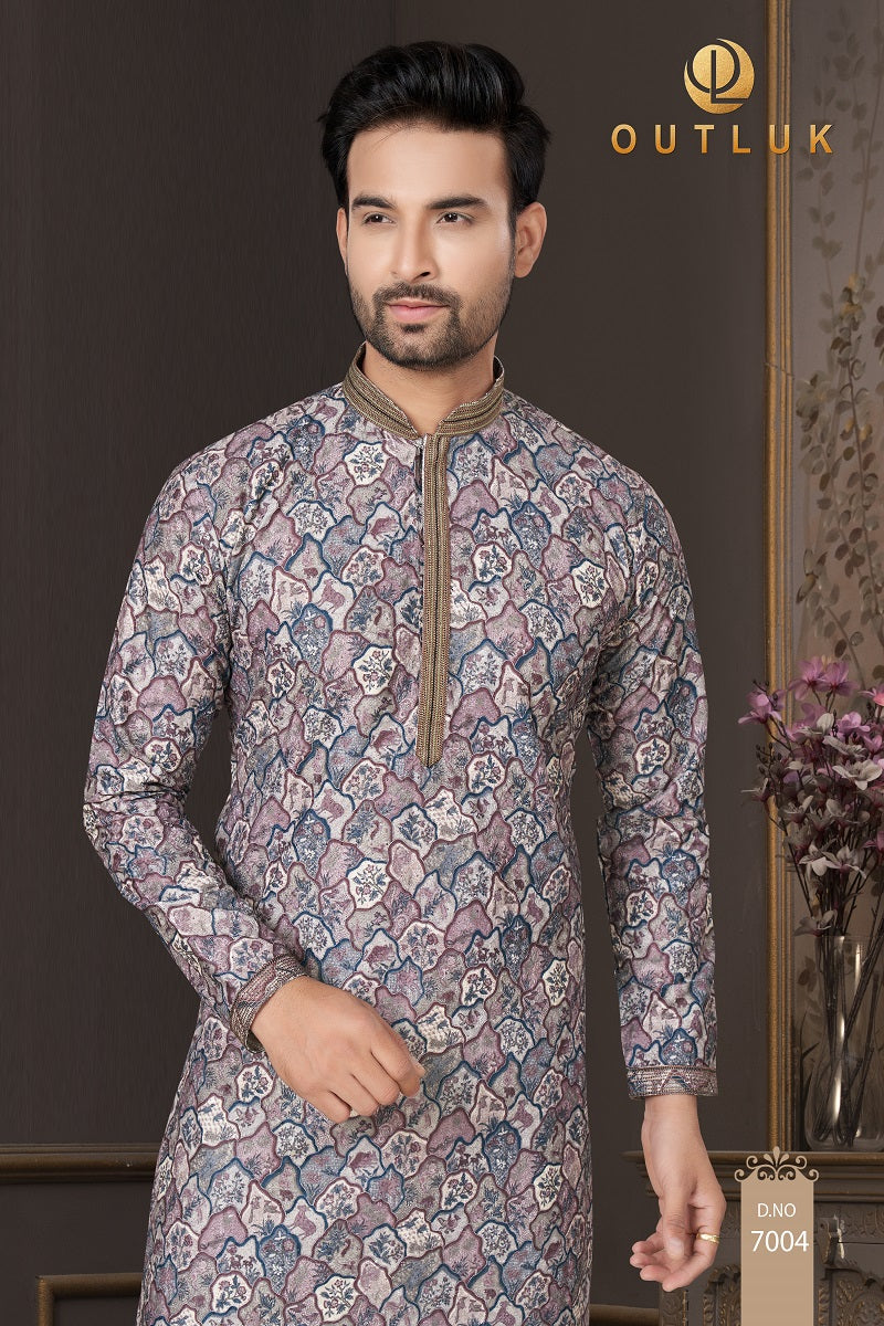 Gray Cotton Mens Kurta Pajama 7004