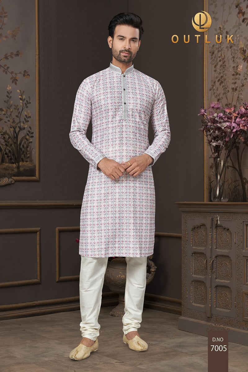 Crisp White Cotton Mens Kurta Pajama 7005