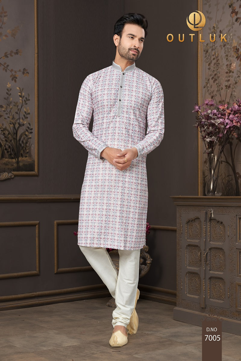 Crisp White Cotton Mens Kurta Pajama 7005