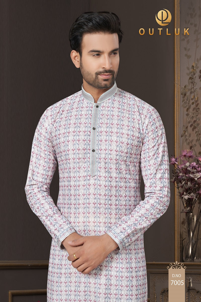 Crisp White Cotton Mens Kurta Pajama 7005