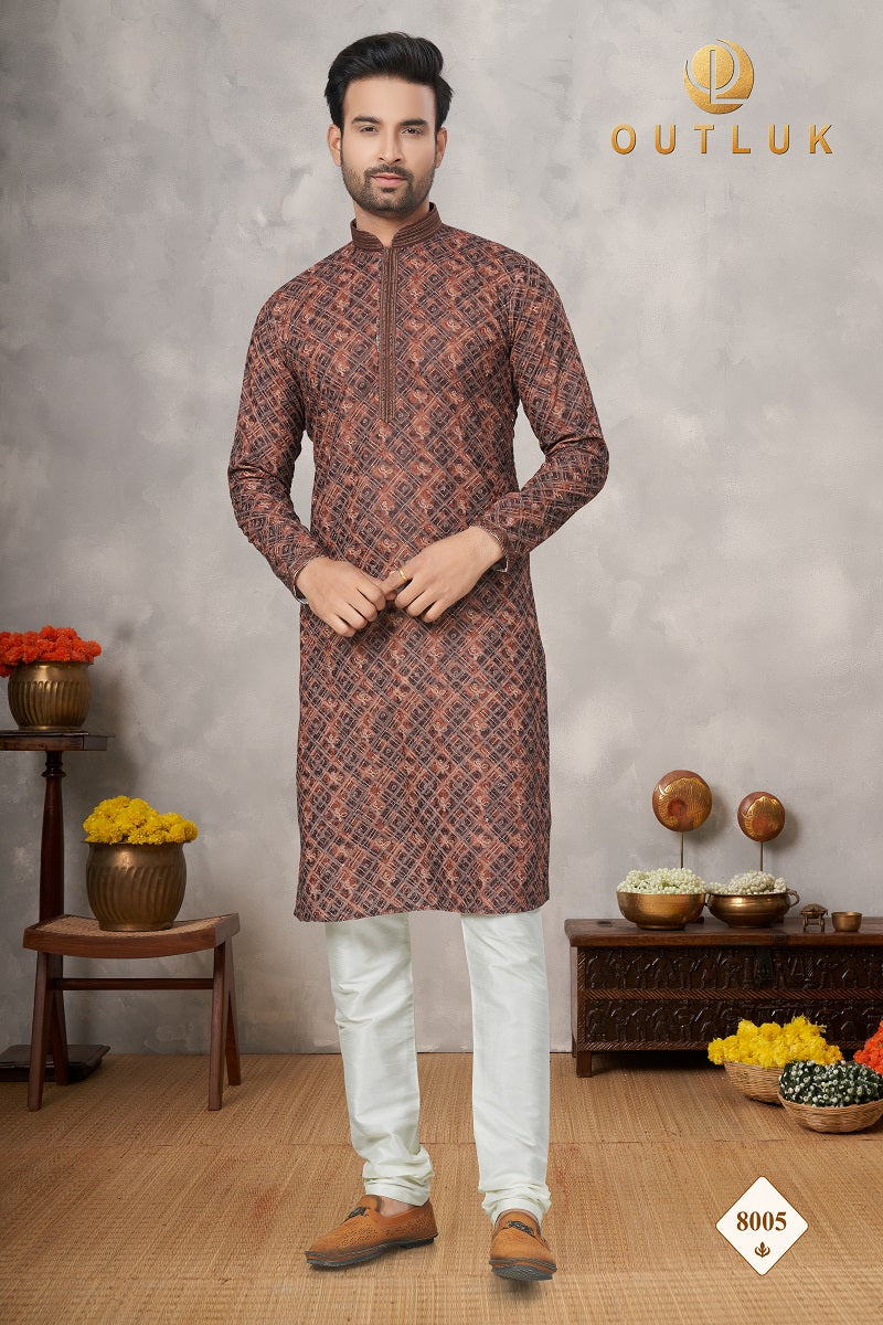 Brown Cotton Mens Kurta Pajama 8005