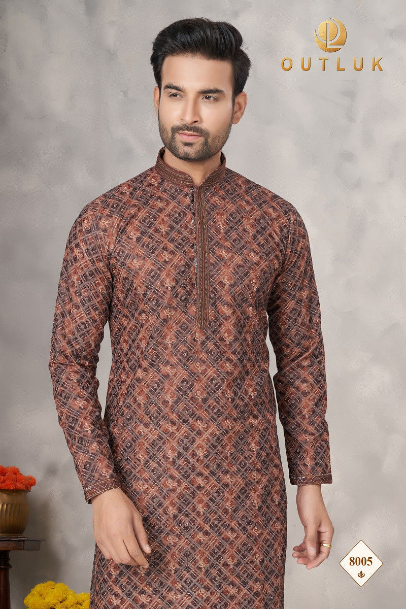 Brown Cotton Mens Kurta Pajama 8005